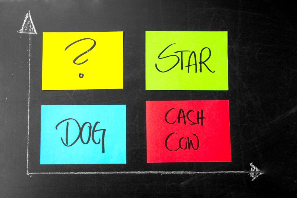 BCGマトリクス、問題児（problem child）、花形（star）、負け犬（dog）、金のなる木（cash cow）とは？